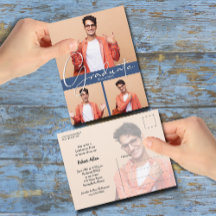 Convite de festa de formatura azul com várias foto