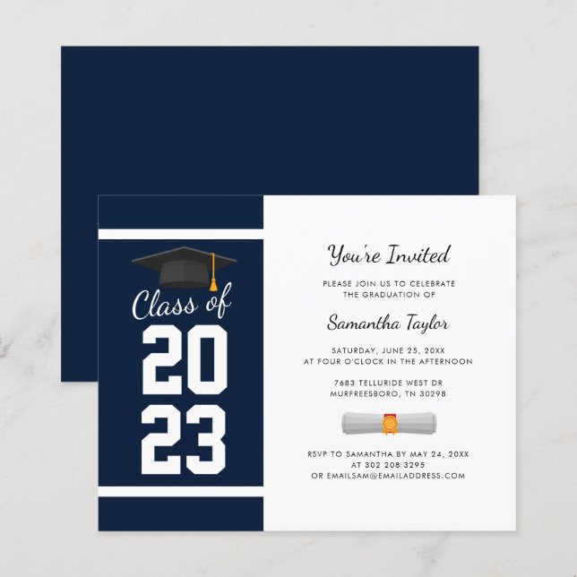 Convite de Festa de Formatura Azul Marinho 2026 (Frente/Verso)