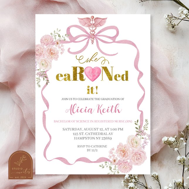 Convite de festa de formatura Bow Coquette Blush P (Criador carregado)