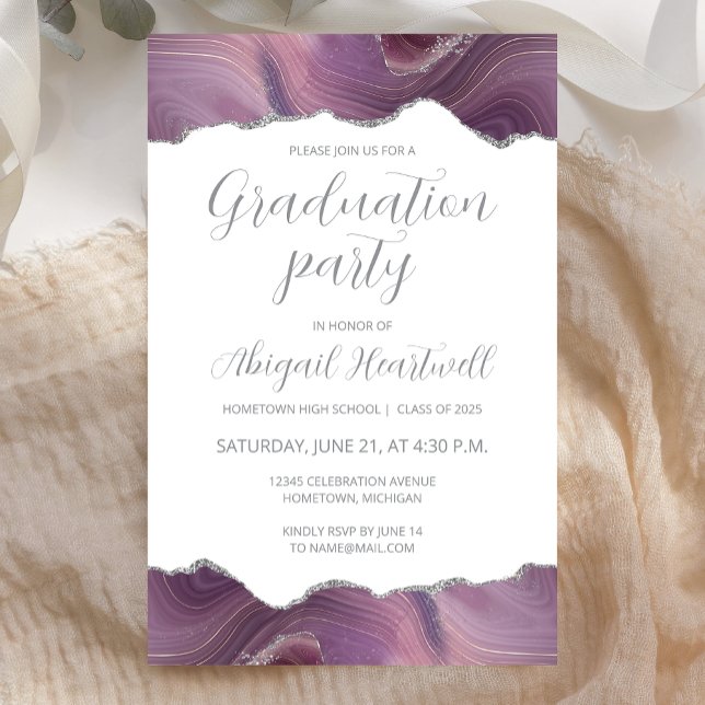 Convite de Festa de Formatura Budget Mauve Silver  (Criador carregado)