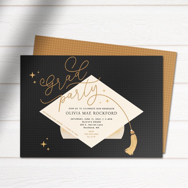 Convite de Festa de Formatura, Chapéu e Borla (Graduation Cap and Tassel party invitation mockup on white background)