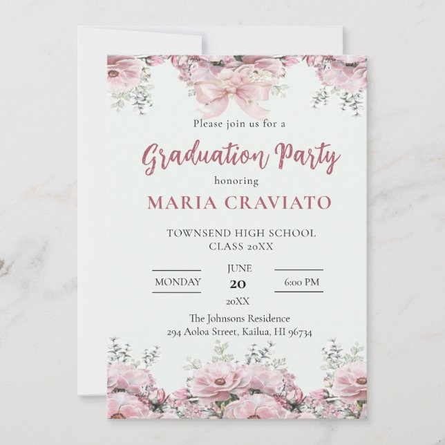 Convite de Festa de Formatura com Borda Floral Ros (Frente)