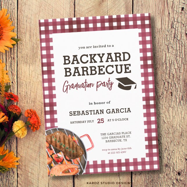 Convite de Festa de Formatura com Churrasco no Qui (The front of the invitation is shown at a 5x7 inch size. Choose size, paper, + corner style.)