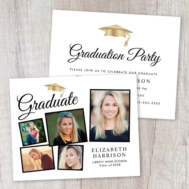 Convite de festa de formatura com colagem de fotos (Budget Photo Collage Graduation Party Invitation)