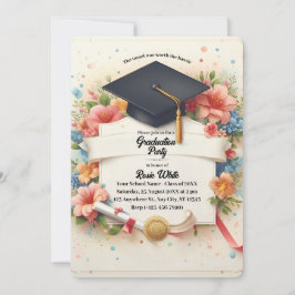 Convite de Festa de Formatura com Faixa Floral Vin