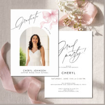 Convite de Festa de Formatura com Foto e Laço Rosa