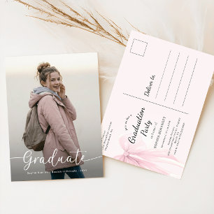 Convite de Festa de Formatura com Foto e Laço Rosa