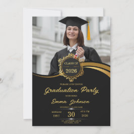 Convite de Festa de Formatura com Foto em Preto e