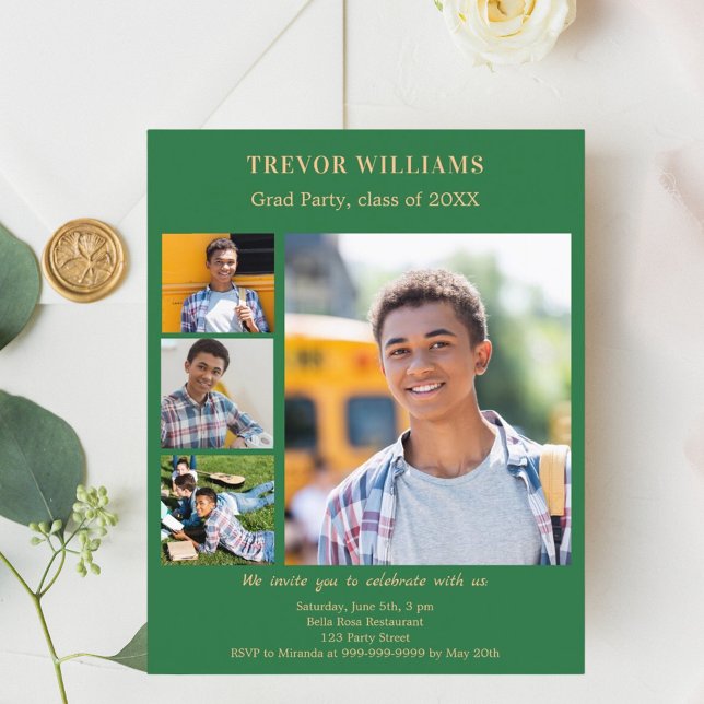 Convite de festa de formatura com foto em verde es (Criador carregado)
