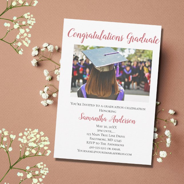 Convite de festa de formatura com foto rosa (Criador carregado)