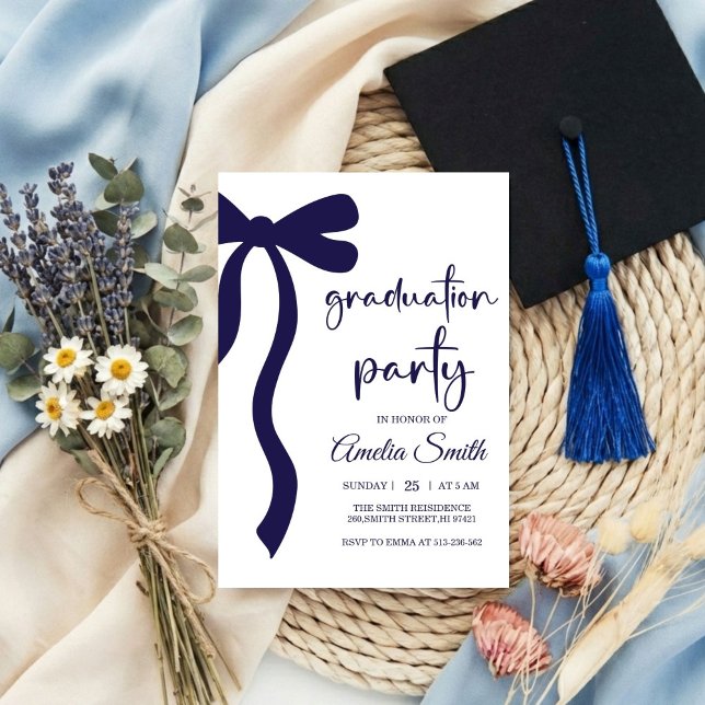 Convite de festa de formatura com laço azul simple (Criador carregado)