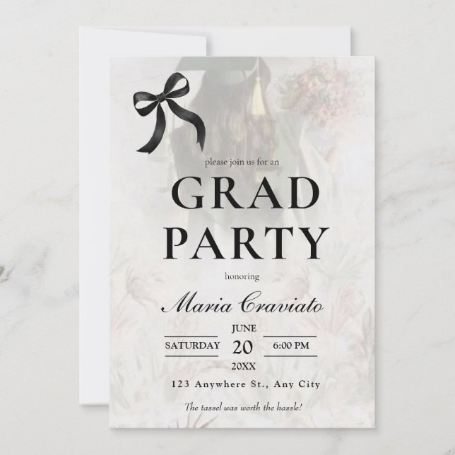 Convite de Festa de Formatura com Laço Preto Elega (Frente)