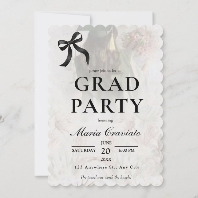 Convite de Festa de Formatura com Laço Preto Elega (Frente)