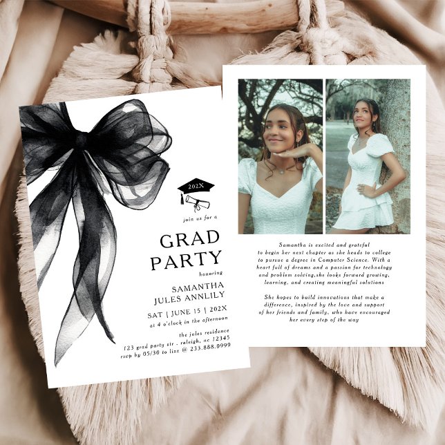 Convite de Festa de Formatura com Laço Preto Moder (Criador carregado)
