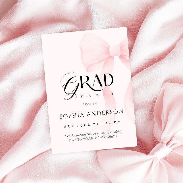 Convite de Festa de Formatura com Laço Rosa Elegan (Criador carregado)
