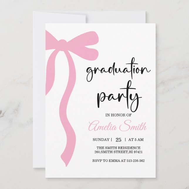 Convite de festa de formatura com laço rosa simple (Frente)