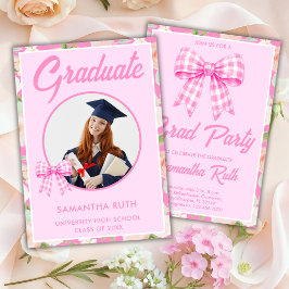 Convite de Festa de Formatura com Laço Xadrez Rosa
