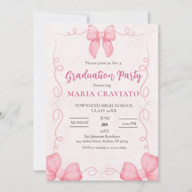 Convite de Festa de Formatura com Laços Rosa Capri (Frente)