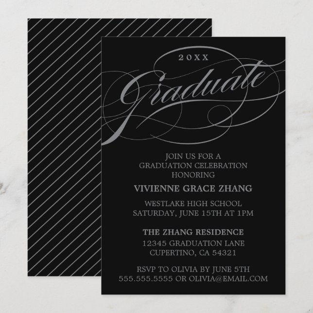 CONVITE DE FESTA DE FORMATURA COM LETRA ELEGANTE E (Frente/Verso)