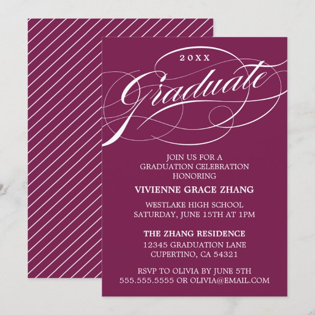 CONVITE DE FESTA DE FORMATURA COM LETRA ELEGANTE E (Frente/Verso)