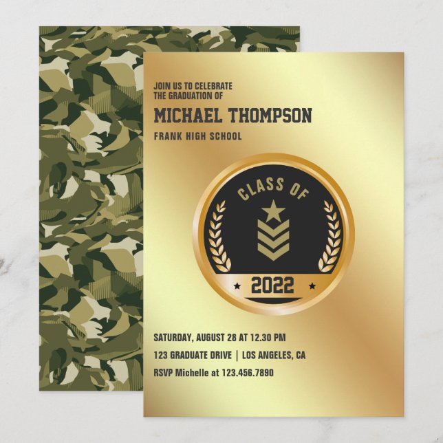 Convite de festa de formatura com tema militar/exé (Frente/Verso)