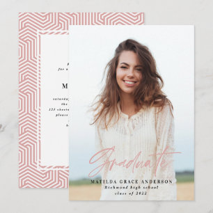 Convite de festa de formatura cor-de-rosa com foto