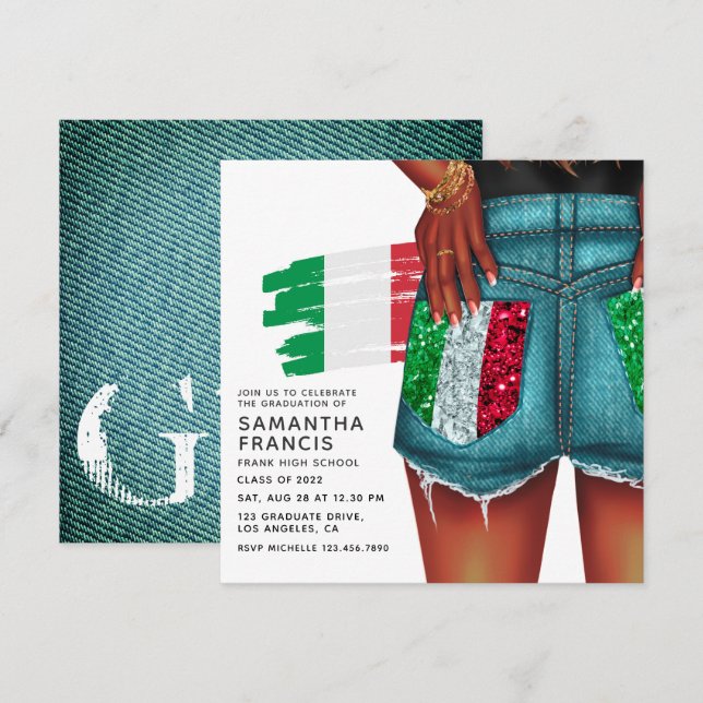 Convite de Festa de Formatura da Garota de Denim I (Frente/Verso)