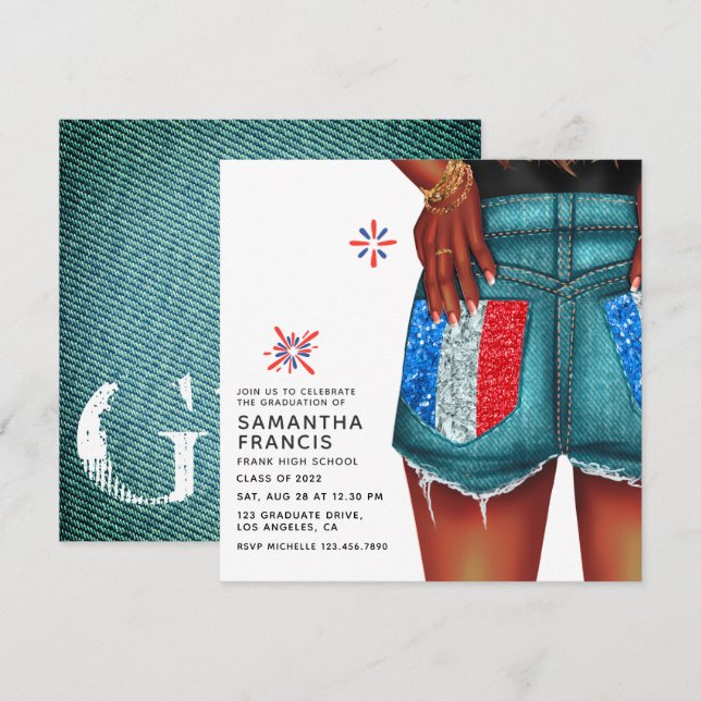 Convite de Festa de Formatura da Garota de Jeans F (Frente/Verso)