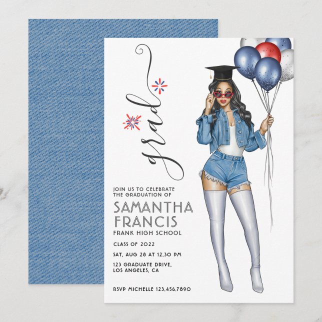 Convite de festa de formatura de menina com tema d (Frente/Verso)