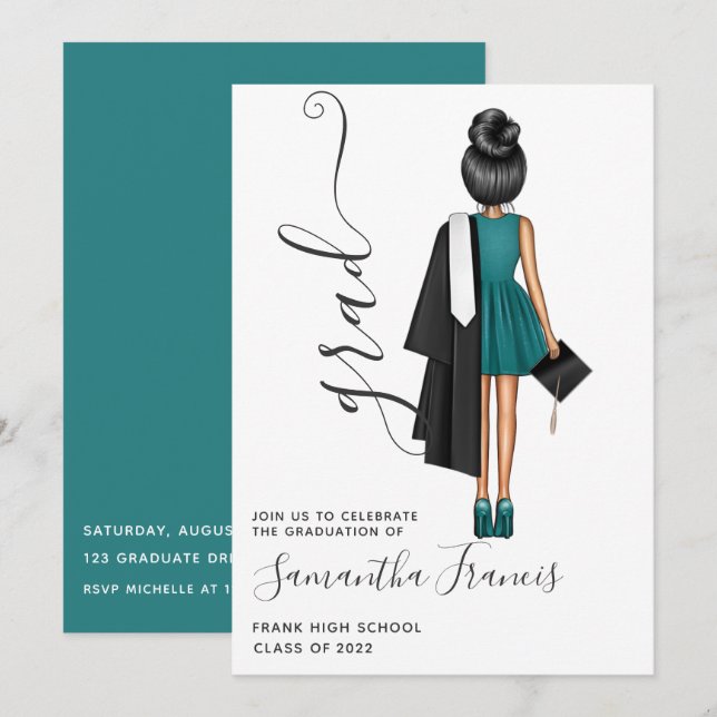 Convite de Festa de Formatura de Menina Elegante (Frente/Verso)