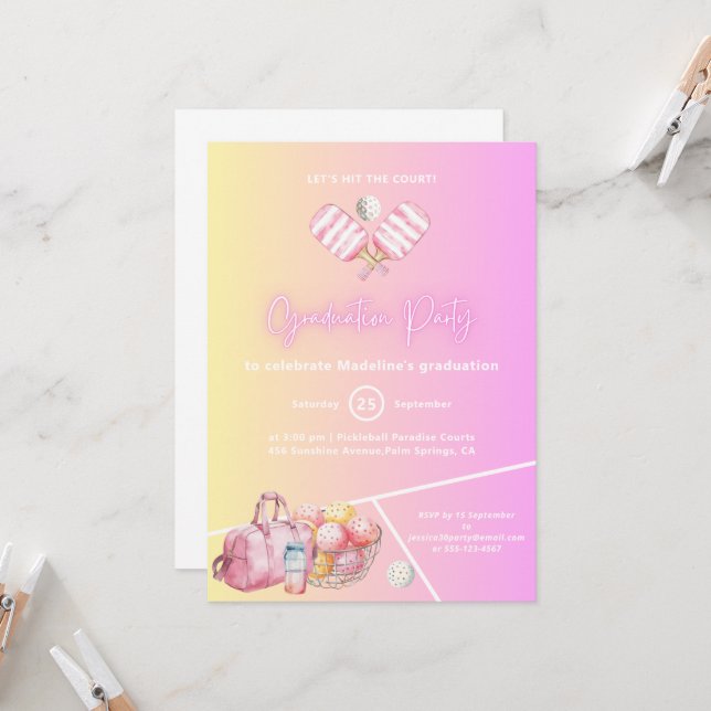 Convite de Festa de formatura de Picleball diverti (Frente/Verso In Situ)