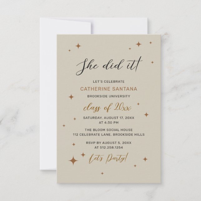 Convite de Festa de Formatura Ela Conseguiu Elegan (Frente)