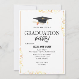 Convite de Festa de Formatura Elegante Dourado Edi