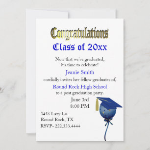 Convite de Festa de Formatura Elegante em Azul e B