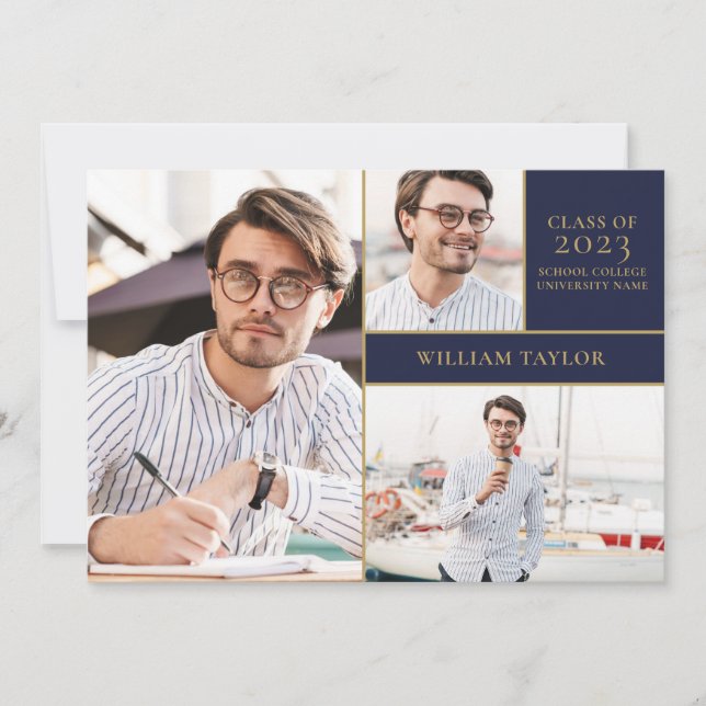 Convite de Festa de Formatura em Azul Marinho com  (Frente)