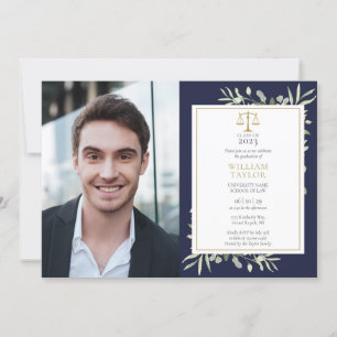 Convite de Festa de Formatura em Direito Navy Blue