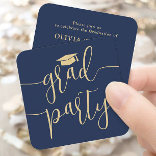Convite de Festa de Formatura em Mini Cartão Azul