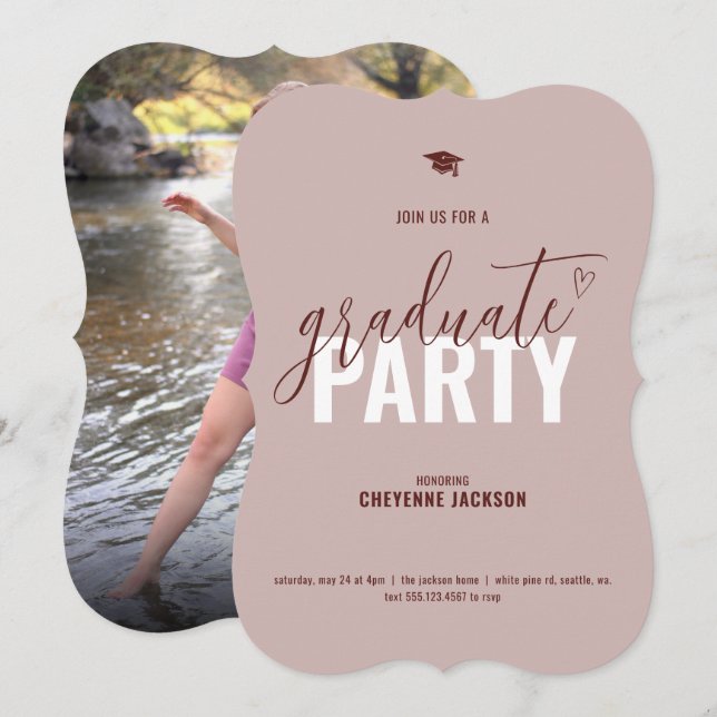 Convite de Festa de Formatura em Rosa Empolvado (Frente/Verso)