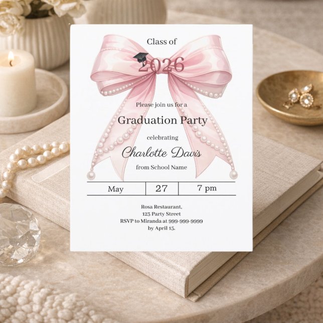 Convite de festa de formatura laço rosa turma de 2 (Criador carregado)