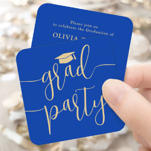 Convite de Festa de Formatura Mini Azul e Dourado