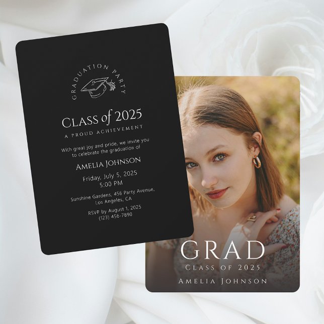 Convite de Festa de Formatura Moderna com Foto Com (Full Photo Graduation Party Invitation)