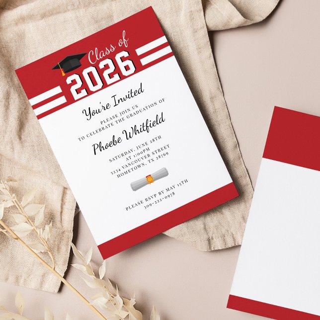 Convite de Festa de Formatura Moderno Vermelho Bra (Criador carregado)