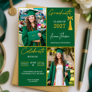 Convite de Festa de Formatura Personalizado Verde 