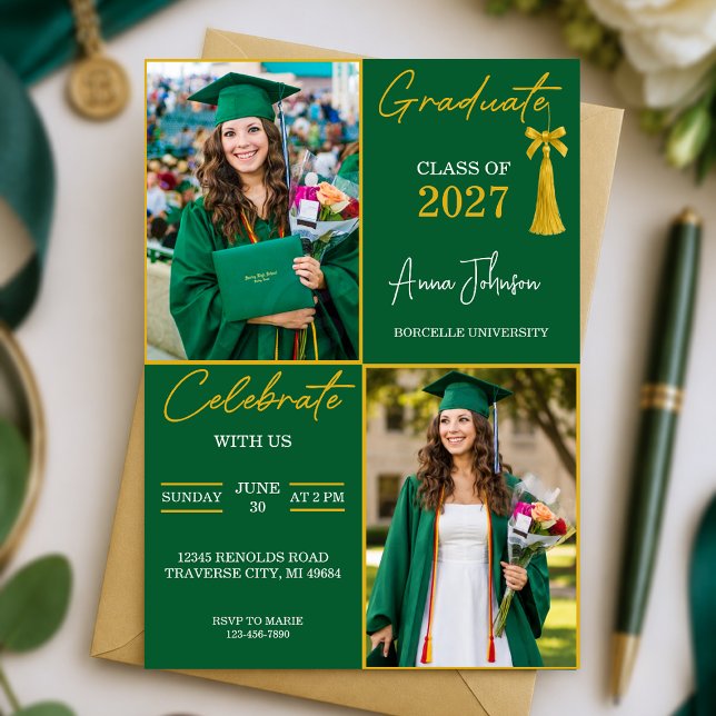 Convite de Festa de Formatura Personalizado Verde  (Criador carregado)
