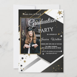 Convite de Festa de Formatura Preto Dourado com Fo