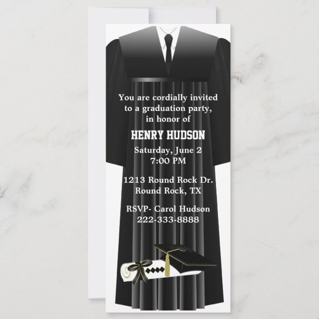 Convite de Festa de Formatura Preto e Branco (Frente)