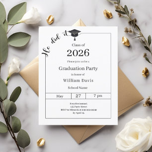 Convite de festa de formatura preto e branco Ele c