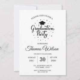 Convite de Festa de Formatura Preto e Branco Elega