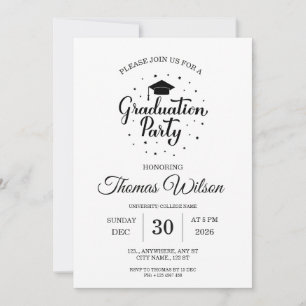 Convite de Festa de Formatura Preto e Branco Elega