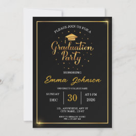Convite de Festa de Formatura Preto e Dourado Eleg